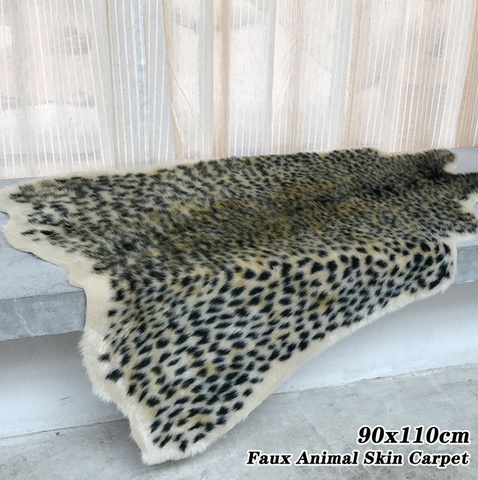 Estampado de leopardo alfombra cuero falso piel alfombra estampado Animal peluda alfombra para decoración para sala de estar 90x110cm ► Foto 1/6