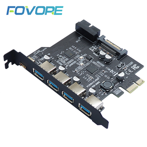 Tarjeta de expansión Añadir en la tarjeta USB 3,0 PCI-E tipo C, controlador PCI Express PCI-E a USB 3,0, 5 puertos + 1 puerto USB 3,1, adaptador de tarjeta PCI E ► Foto 1/6