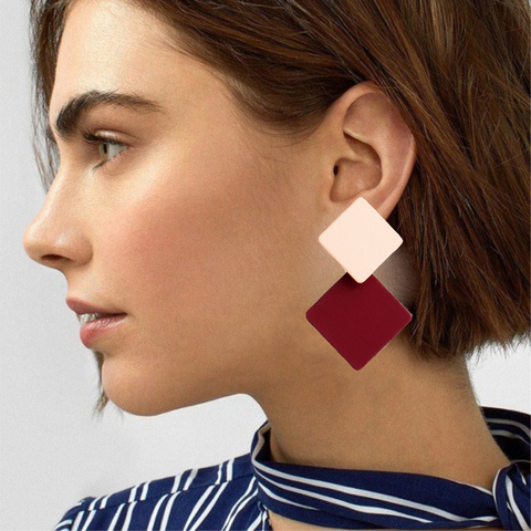 Pendientes con pintura cuadrada geométrico para mujer, aretes largos, color rojo, salvaje, estilo coreano ► Foto 1/6