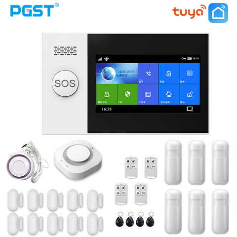 PGST PG107 Tuya sistema de alarma de 4,3 pulgadas pantalla con WIFI GSM GPRS antirrobo seguridad en el hogar con Sensor de movimiento PIR Detector de humo de fuego ► Foto 1/6