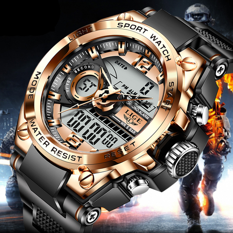 LIGE-reloj Digital deportivo de cuarzo para hombre, cronógrafo creativo de buceo, con alarma, resistente al agua, pantalla Dual, Masculino, 2022 ► Foto 1/6