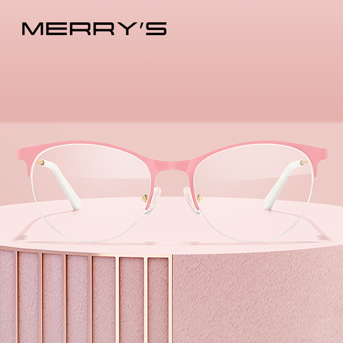 MERRYS-Gafas de diseño de moda para mujer, lentes de ojo de gato a la moda, de medio Marco, gafas de mujer graduadas para miopía, S2004 ► Foto 1/6