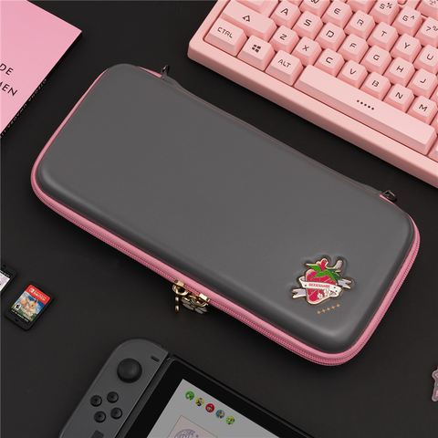 Geekshare-Bolsa de almacenamiento de flores y corazones para Nintendo Switch, insignia de correa, Estuche de transporte de viaje para Nintendo Switch, color gris ► Foto 1/5