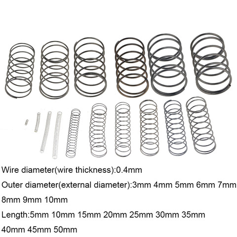 Resorte de compresión pequeño de acero, resorte de presión OD de 3mm y 4mm, resorte de retorno mecánico de 0,4x3, 4, 5, 6, 7, 8, 9, 10mm x 5-50mm, 10 Uds. ► Foto 1/6