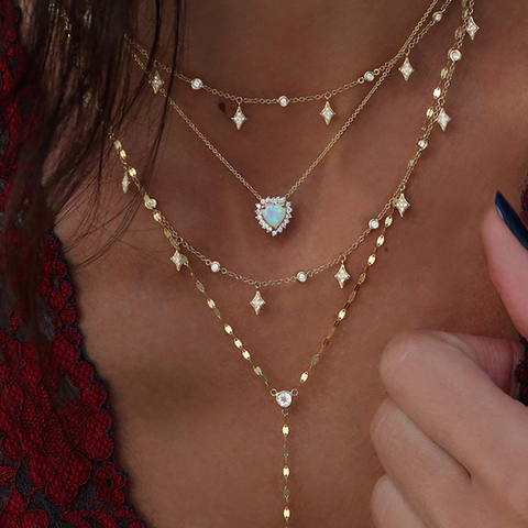 Collares de oro Vintage bohemio para mujer, colgante de estrella de cristal con forma de corazón, joyería multicapa para mujer, regalo de San Valentín ► Foto 1/6