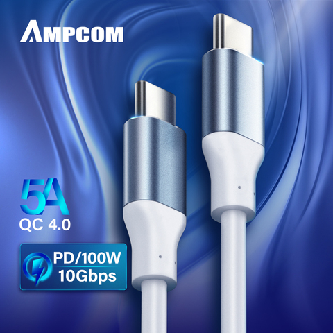 AMPCOM 5A USB tipo C a tipo C Cable 3,1 Gen 2 (10Gbps 100W 4K Video transferencia de datos con entrega de potencia rápido Charge4.0 Cable ► Foto 1/6