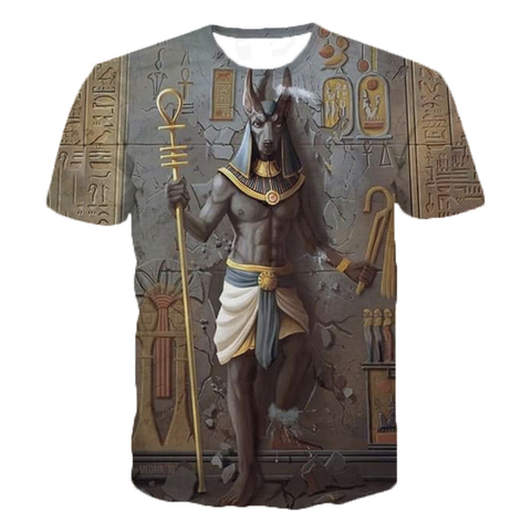 Camiseta con estampado 3D de Faraón Anubis para hombre, estilo Retro misterioso, cuello redondo, manga corta, informal, de gran tamaño ► Foto 1/4