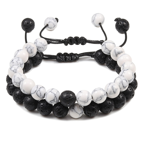 Conjunto de 2 pulseras trenzadas YingYang de piedra Natural para hombre, brazalete de cuentas de Lava, brazaletes de Yoga, joyería para mejor amigo, conjunto de regalo para parejas Unisex ► Foto 1/6