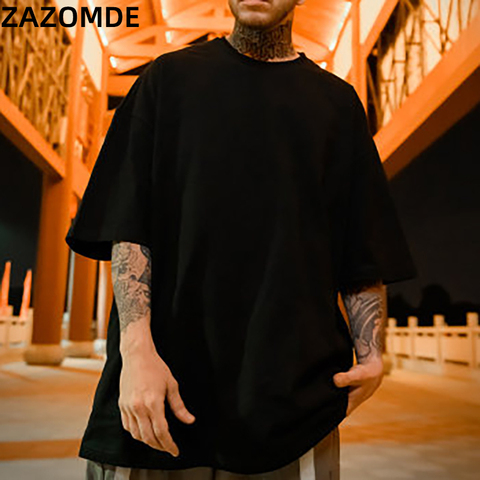 ZAZOMDE-Camiseta de algodón de manga corta para hombre, camiseta lisa holgada para hombre, Camiseta de cuello redondo, camiseta de Hip Hop para hombre de talla grande ► Foto 1/6