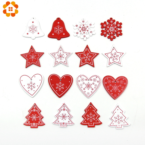 12 Uds DIY blanco y rojo árbol/corazón/adornos colgantes de estrellas de madera para la fiesta de Navidad adornos de árbol de Navidad niños decoraciones de regalo ► Foto 1/6