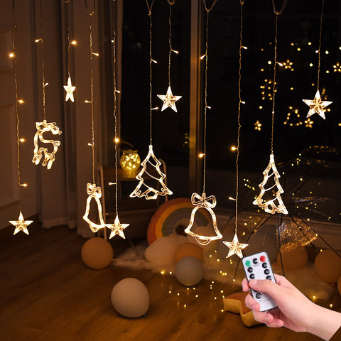 Luz LED de cortina de ciervo con campanas guirnalda de Navidad para UE y EE. UU., guirnaldas de luces al aire libre para el hogar, decoración de Año Nuevo para fiesta de boda ► Foto 1/6
