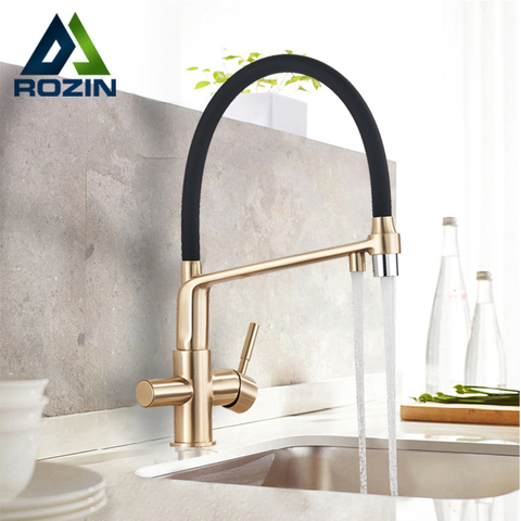 Rozin-grifo con filtro para cocina, Oro pulido de agua pura giratoria 360, color negro, purificación extraíble, grifo mezclador de agua ► Foto 1/6