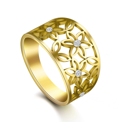 Anillo con forma de flor de filigrana de la vida para mujer, sortija de acero inoxidable de circón, Color oro rosa, regalo para madre, joyería ► Foto 1/6