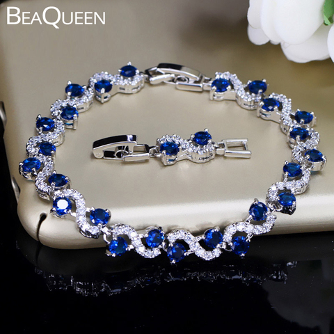 BeaQueen-Pulseras de tenis de cristal azul oscuro para mujer, con piedra de Circonia cúbica, joyería de plata de ley 925 ► Foto 1/6