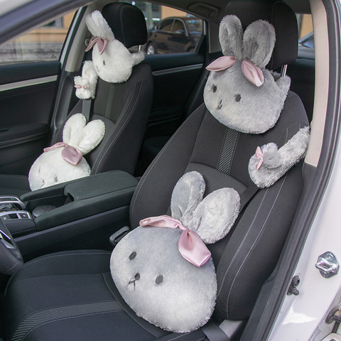 Soporte Lumbar para reposacabezas de coche, almohada de cuello de conejo de dibujos animados, accesorios de Interior de coche, almohadilla bonita de felpa para los hombros ► Foto 1/6