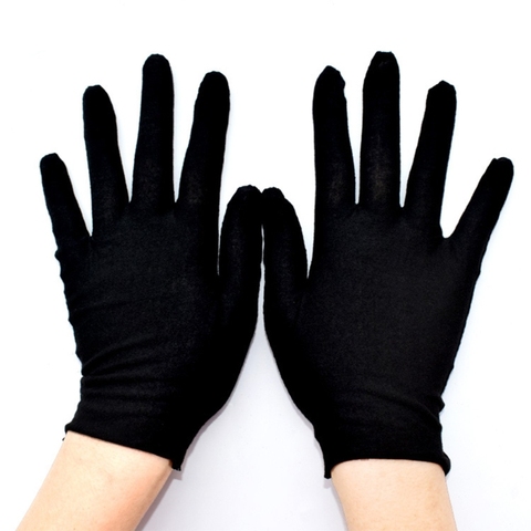 Guantes de trabajo de dedo completo de algodón negro suave Unisex, 12 pares, vestido Formal, joyería de desfile, inspección, elásticos ► Foto 1/6