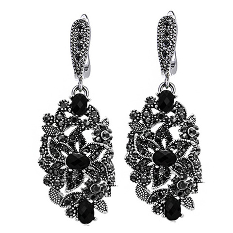 Ajojewel-pendientes largos de gota Vintage para mujer, joyería, aretes largos de cristal negro, alta calidad ► Foto 1/6