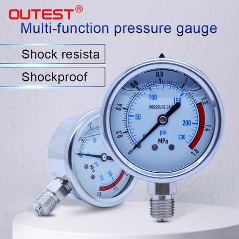 OUTEST-compresor de aire neumático, manómetro radial hidráulico de acero inoxidable, manómetro de presión de aire, aceite y agua ► Foto 1/6