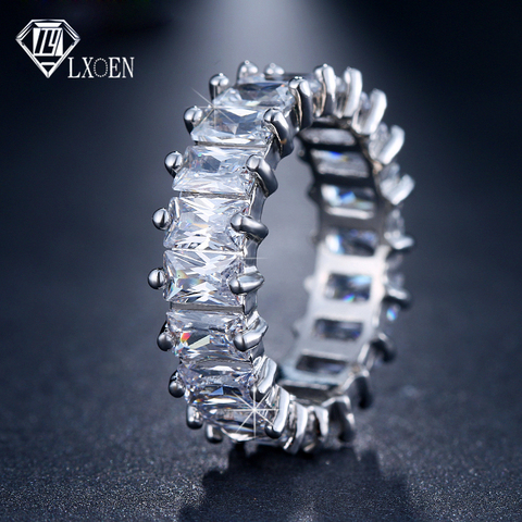 LXOEN-Anillos cuadrados de circonia cúbica de Color plata, anillo para mujeres de moda, anillo para fiesta de compromiso, regalo de joyería ► Foto 1/6