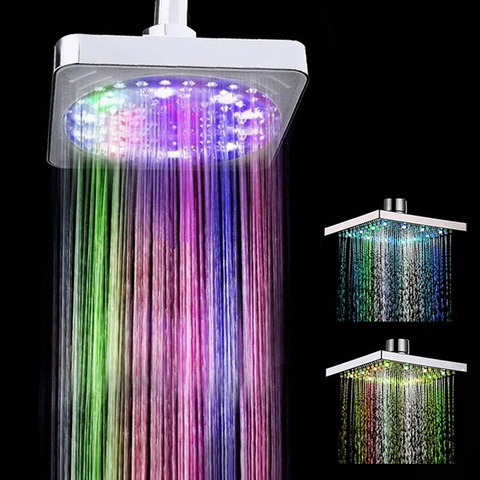 PULVERIZADOR Led de tres colores para ducha, accesorios de baño cabezal de ducha LED, sin baterías, cuadrado, colorido ► Foto 1/6