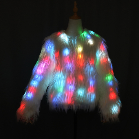 Abrigo de piel sintética con capucha para mujer, chaqueta con luces LED multicolor, brillante, regalo de San Valentín ► Foto 1/6