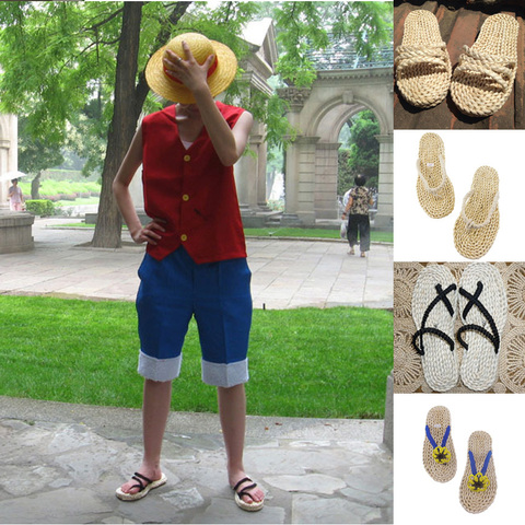 Sandalias de paja China Oriental hechas a mano para hombre, chanclas de Cosplay de One Piece, Luffy, masaje tradicional ► Foto 1/6