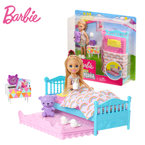 Muñeca Chelsea Original de Barbie para niñas, juguete para dormir de buena noche, con arcoíris adorables, para cumpleaños ► Foto 1/6