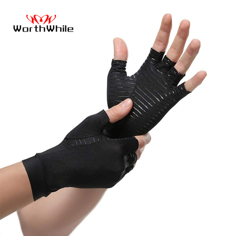 WorthWhile-guantes de compresión para artritis, para mujeres y hombres, alivio del dolor articular, medio dedo, terapia de soporte de muñeca antideslizante, 1 par ► Foto 1/6