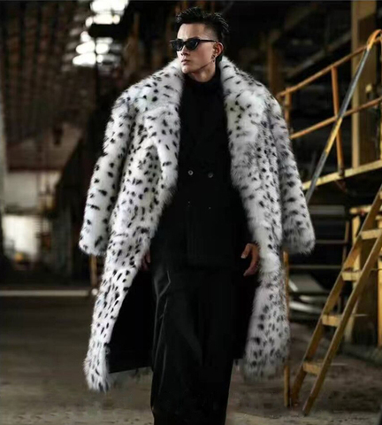 Nuevo cuero animal print leopardo integrado hombre abrigo largo traje de cuello de piel de zorro de imitación de piel de abrigo de piel tendencia invierno cálido chaqueta de piel ► Foto 1/6