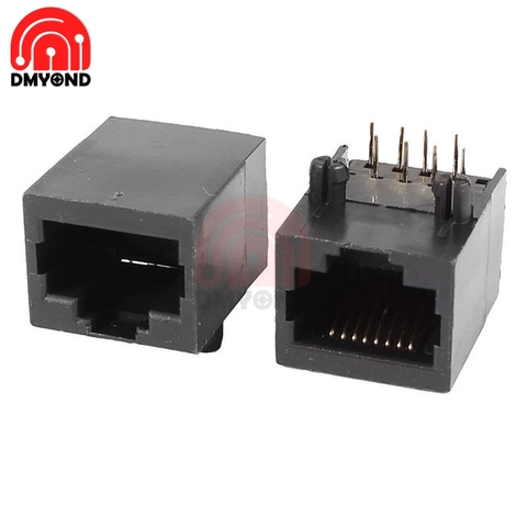 10 Uds RJ45 Metal 8 Pin hembra para PCB en ángulo recto conector de la tarjeta de alimentación conector 8P8C cristal toma para cabezal 18mm interfaz de red ► Foto 1/5