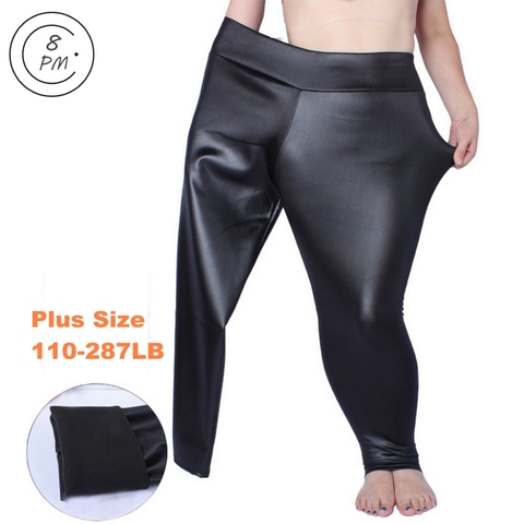 7XL de talla grande de la PU Leggings para las mujeres el ascensor negro otoño niñas Spandex de gran tamaño mallas de cintura alta pantalones de ouc088 ► Foto 1/6