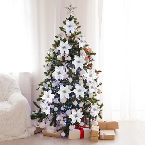 Cabeza de flores artificiales brillosas, adorno para árbol de Navidad de flores de seda, decoración de Navidad artesanal, decoración de Año Nuevo, Navidad, 24 Uds., 2022 ► Foto 1/6