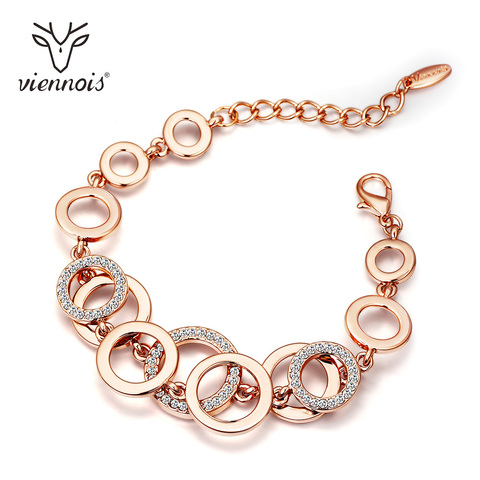 Viennois Rosa círculos de oro pulsera y brazaletes para las mujeres strass allanado doble capa redondo hembra joyería de la boda de 4 colores ► Foto 1/5