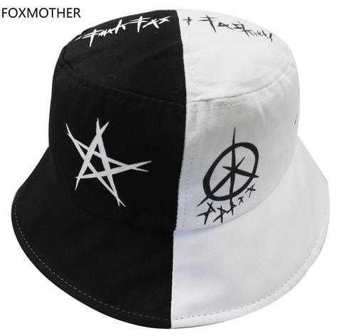 FOXMOTHER-Gorros de pescador grafiti para hombre, sombrero de pescador, grafiti, estrella, Color blanco y negro, Hip Hop ► Foto 1/6