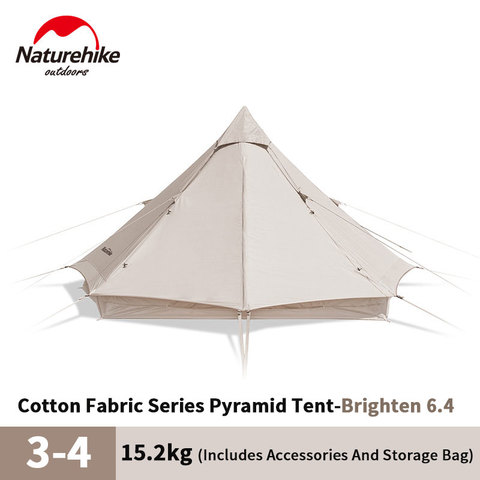 Naturehike algodón tienda de pirámide alegrar-6,4 mezcla de algodón Persona 3-4 impermeable y transpirable de 1000mm a prueba de viento al aire libre Camping ► Foto 1/6