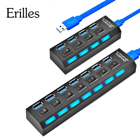 Erilles-miniconcentrador USB de alta velocidad, 3,0, supervelocidad, 5Gbps, 4/7 puertos, portátil, accesorios para pc, la mejor calidad ► Foto 1/6