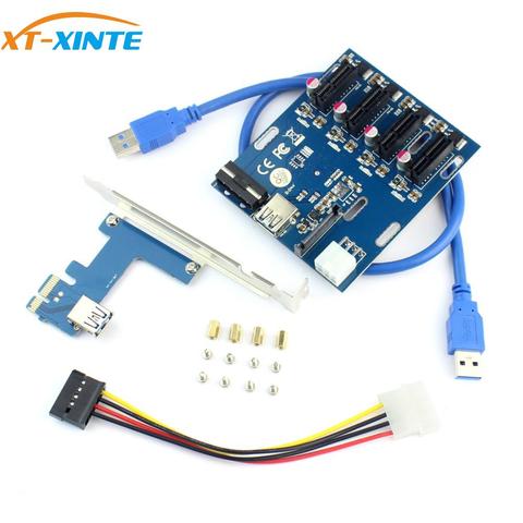 XT-XINTE PCIe a PCI Express 1to 4 ranura tarjeta vertical Mini ITX externo 4 PCI-E adaptador de tarjeta multiplicadora de puerto para Miner BTC ► Foto 1/5