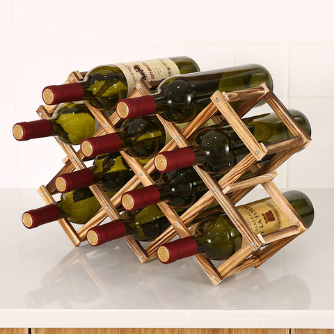 Soportes de madera para botellas de vino, práctico armario decorativo plegable creativo, estantes de almacenamiento para exhibición de vino tinto ► Foto 1/5