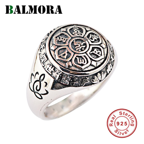 BALMORA-anillos de apilamiento Retro Para hombres y mujeres, Plata de Ley 925 auténtica, budismo, Mantra de seis palabras, joyería de moda ► Foto 1/6