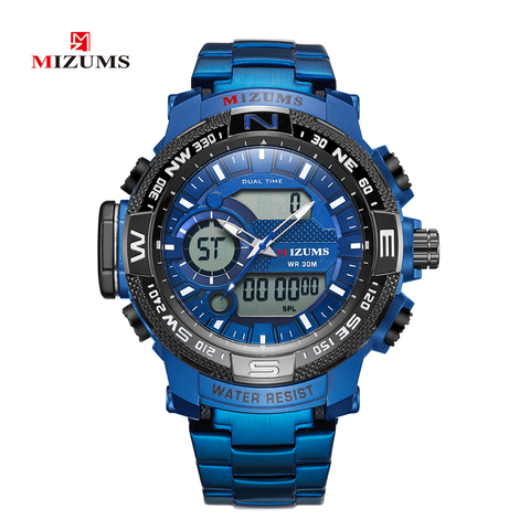 MIZUMS-reloj analógico Digital de cuarzo para hombre, cronógrafo de pulsera, deportivo, militar, resistente al agua, con alarma ► Foto 1/6