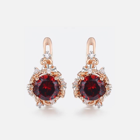 Pendientes redondos de circonia cúbica roja para mujer, aretes de oro rosa para mujer, joyería de boda para fiesta, regalos de San Valentín KGE176 ► Foto 1/5