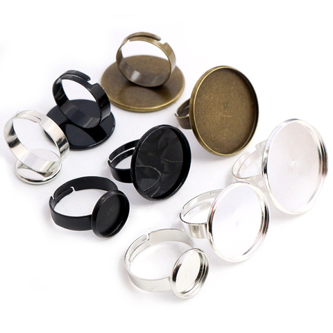 12mm 20mm 25mm 10 piezas negro plateado anillo ajustable en blanco/Base, caben 12/20/25mm cabujones de vidrio; Biseles de anillo ► Foto 1/6