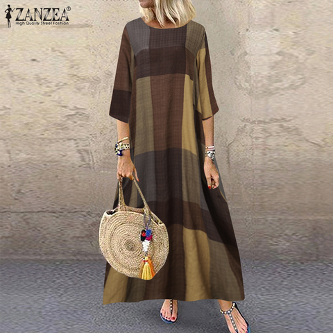 Primavera de 2022 ver vestido ZANZEA Casual de manga larga vestido de las mujeres Plaid Vintage fiesta largo Maxi Vestidos de mujer traje de talla grande 7 ► Foto 1/6