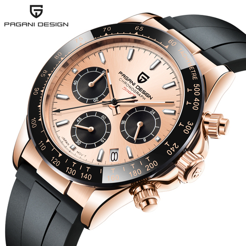 PAGANI DESIGN-reloj de cuarzo clásico para hombre, pulsera de silicona resistente al agua hasta 100m, relojes de lujo de acero inoxidable con cuerda automática ► Foto 1/6