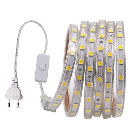 Tira de luces LED de 5050 V, 220V, 110V, impermeable, 60LED/m, Flexible, con enchufe de interruptor, decoración del hogar, Blanco cálido, azul ► Foto 1/6