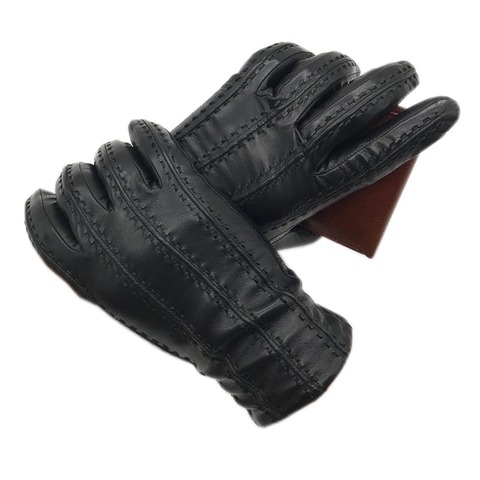 Guantes de invierno de piel de oveja auténtica para hombre, manoplas de algodón con forro, para conducción de abrigo y conducción al aire libre, color negro, novedad de 202 ► Foto 1/6