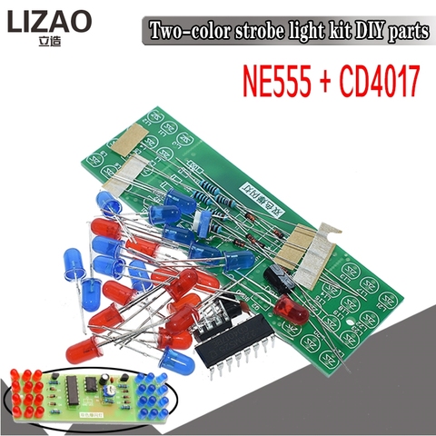 Kit de luces intermitentes de colores rojo y azul, Kit de bricolaje estroboscópico NE555 + CD4017, Kit de aprendizaje de práctica electrónica, piezas de regalo ► Foto 1/6