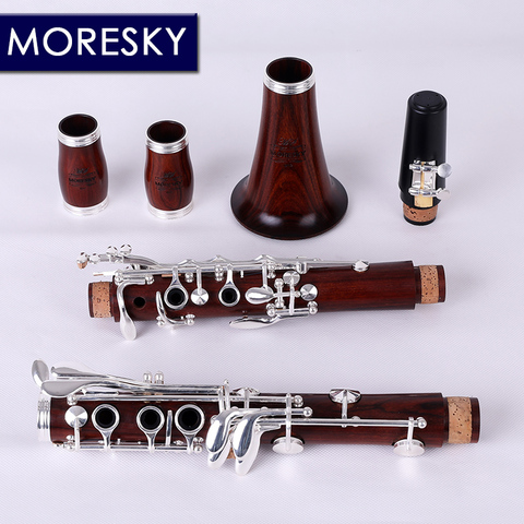 MORESKY clarinete profesional de madera roja Bb de palisandro clarinete de caoba llaves de plata de madera sólida ► Foto 1/6