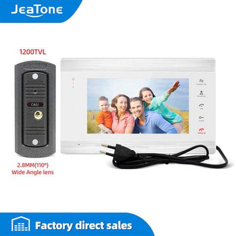 Jeatone-sistema de teléfono de puerta para el hogar, timbre con vídeo de 1200TVL, gran angular, Monitor de 7 pulgadas con tarjeta de memoria, compatible con detección de movimiento ► Foto 1/6