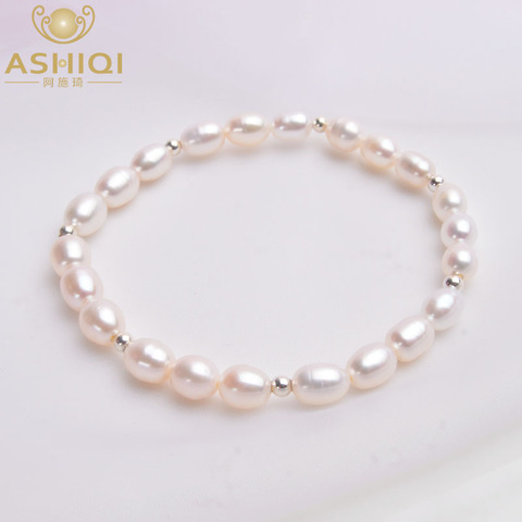 ASHIQI-pulsera de plata de primera ley perla Natural de agua dulce auténtica para mujer, brazalete, plata esterlina 925, 3mm, joya fina ► Foto 1/6